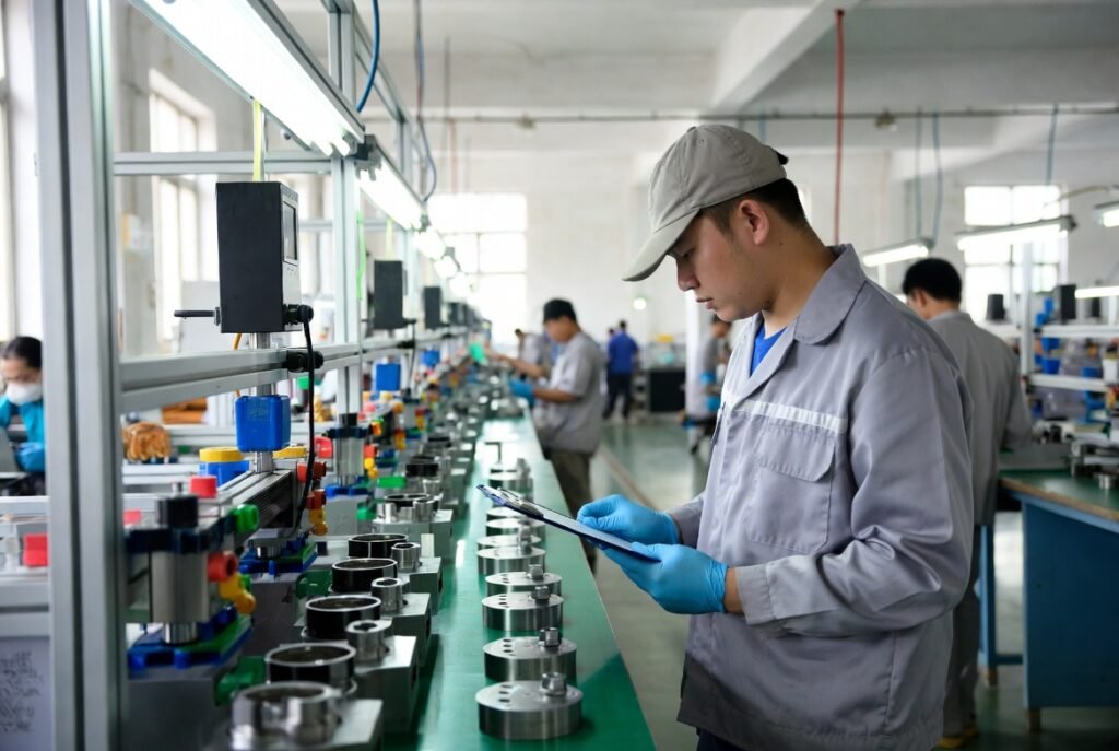 China sourcing agent conducting factory quality control inspection