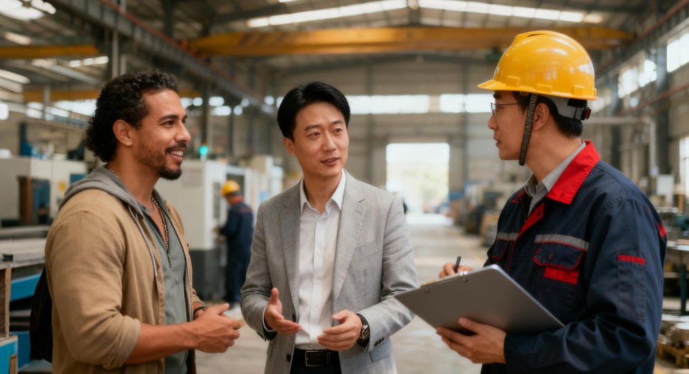 China sourcing agent and american customer in factory