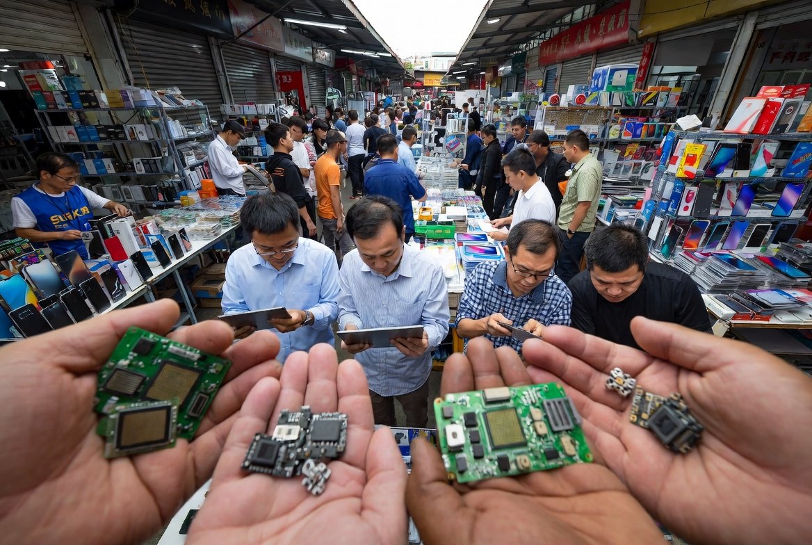China sourcing agent a group of people standing around a table with electronic devices