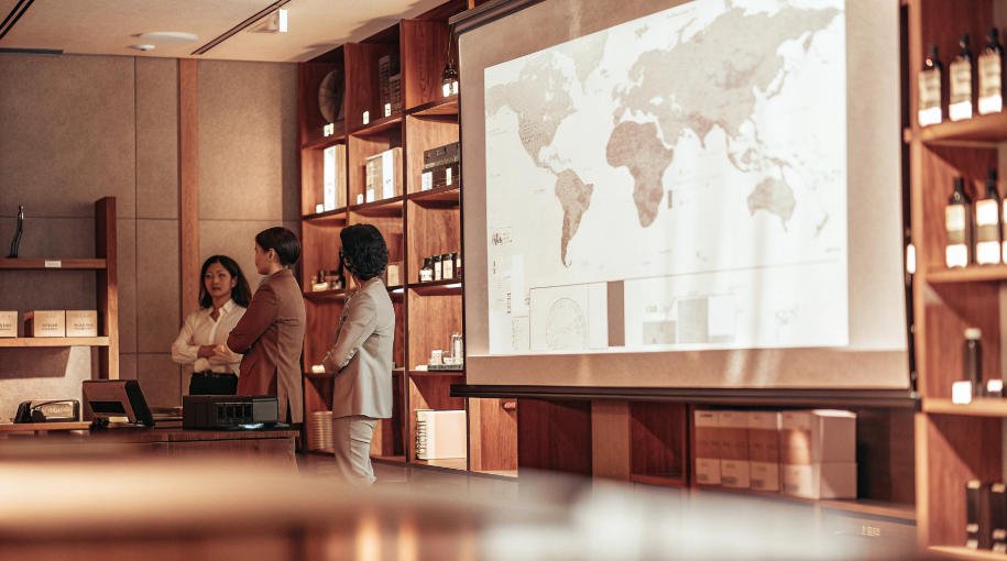 China sourcing agency on a presentation on a projector