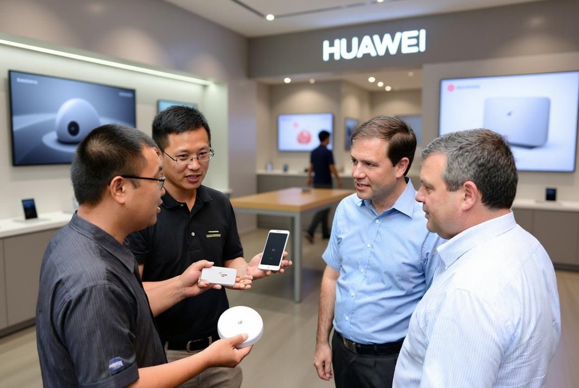 China sourcing agent and a group of men standing around a table