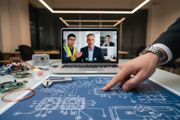 Testing Supplier English Understanding Sourcing agent conducting three-way video calls to test supplier understanding of English instructions (ID#2)