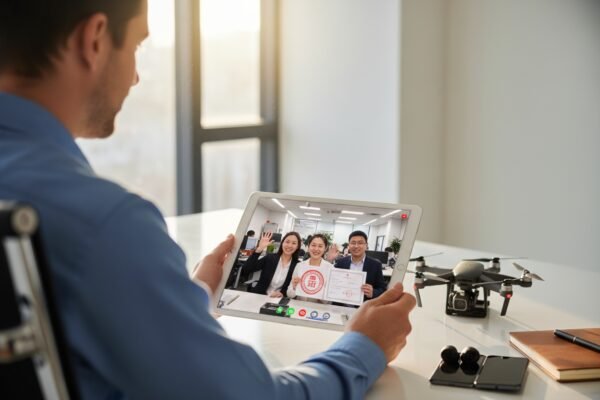 Verifying a sourcing agent's reputation through business licenses and live video office tours (ID#3)