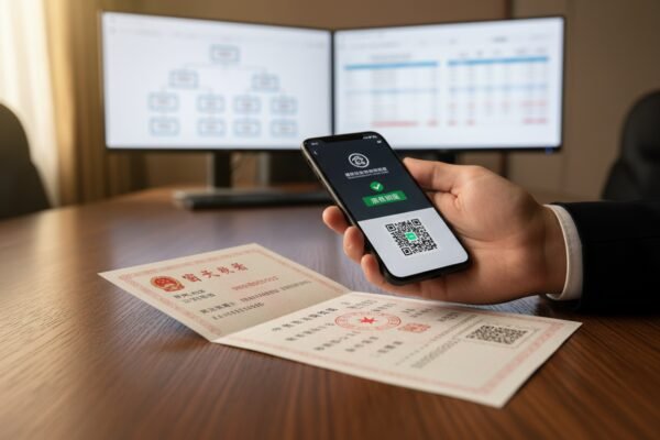 Steps for verifying a Chinese factory's business and production licenses through a sourcing agent (ID#3)