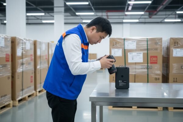 Sourcing agent performing physical label inspections with photographic evidence before shipping from China (ID#3)