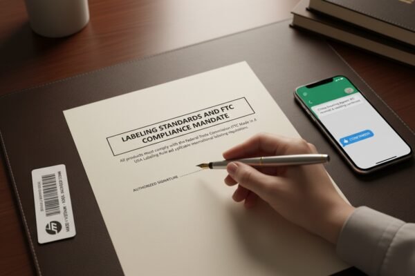 Ensuring Made in China markings meet US customs and FTC standards through agent verification (ID#4)