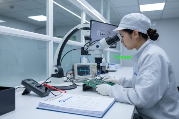 Electronics Quality Control Process Sourcing agent performing quality control inspections and compliance verification for electronics safety standards (ID#3)