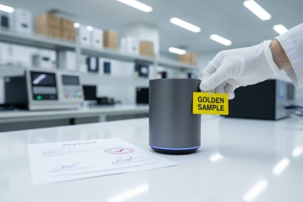 Sourcing agent ensuring mass production quality consistency using golden samples and multi-stage factory inspections (ID#4)