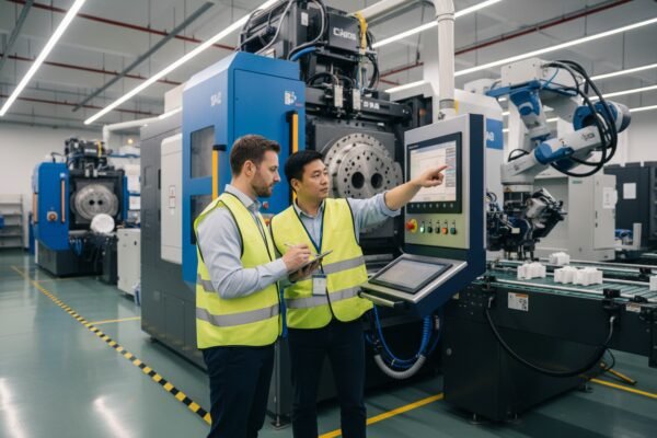 Factory Audit Capacity Metrics Agent evaluating machinery condition and workforce skills during a physical factory audit (ID#3)