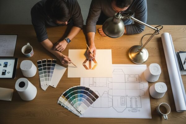 Sourcing agent coordinating custom packaging design to align with brand identity and messaging (ID#3)