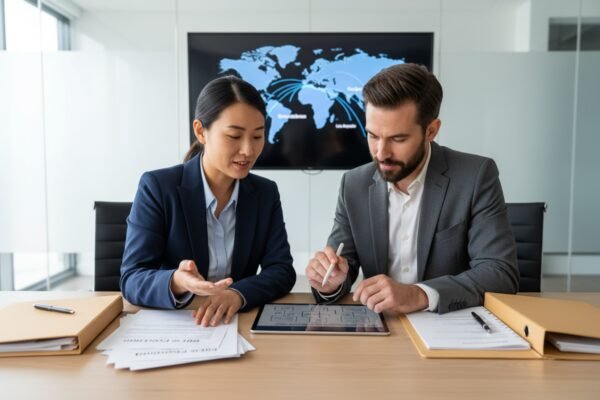 Sourcing agent managing documentation and customs clearance under DDP terms for international delivery (ID#3)