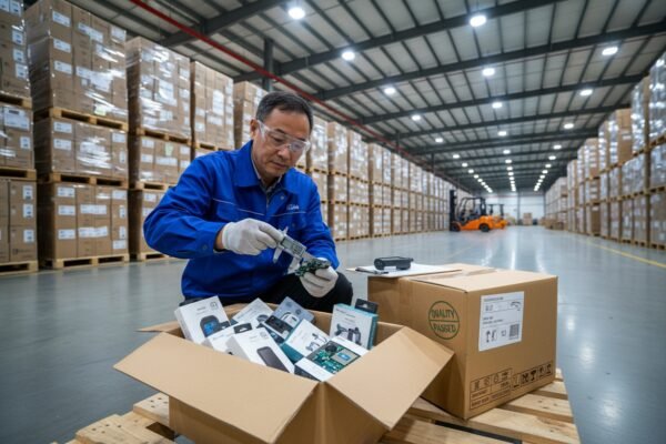Sourcing agent performing quality control and safety testing on electronic products in China (ID#4)