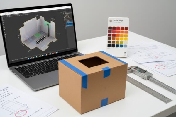 Sourcing agent coordinating custom retail packaging design and material selection for brand manufacturing (ID#2)