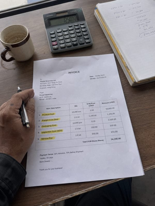 Itemized fee structure showing factory price plus disclosed service fee to avoid hidden costs (ID#3)