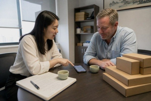 Sourcing agent progress updates covering milestones from order confirmation to shipping documents (ID#4)